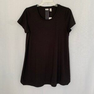 New WEEKENDS BY CHICO'S Sz 2 (L) Black Short Sleeve Kim Tunic Top Swimsuit Cover